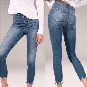 Abercrombie & Fitch High Rise Jeans Sz 4 Button Fly Skinny Ankle Raw Hem